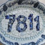 House numbers using blue and white china platter and broken china pieces