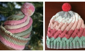Swirled Ski Cap with Pom Pom Free Knitting Pattern