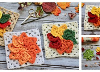 Leaves Granny Square Free Crochet Pattern and Video Tutorial