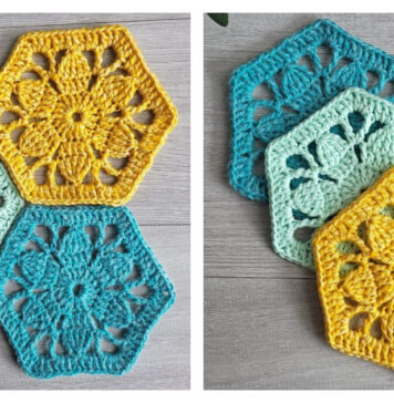Vintage Flower Hexagon Motif Free Crochet Pattern